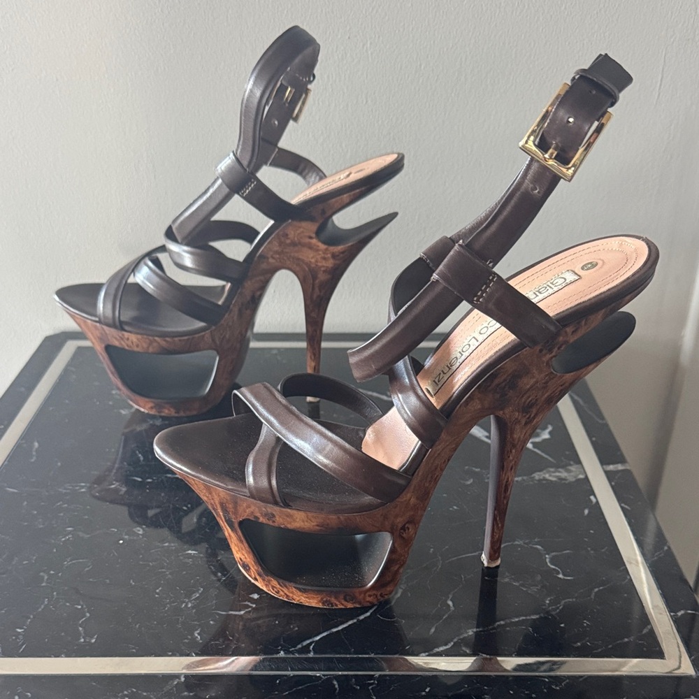 Gianmarco Lorenzi Dark Brown Strappy Platform Heels 38.5 / 39